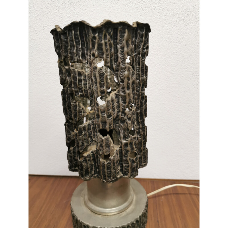 Vintage Brutalist pewter lamp, Italy 1960