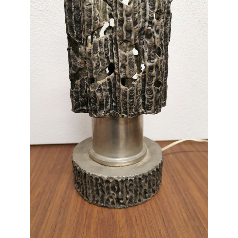 Vintage Brutalist pewter lamp, Italy 1960