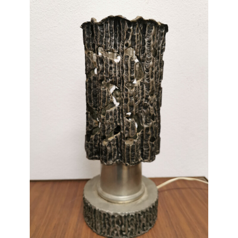 Lampe vintage brutaliste en étain, Italie 1960