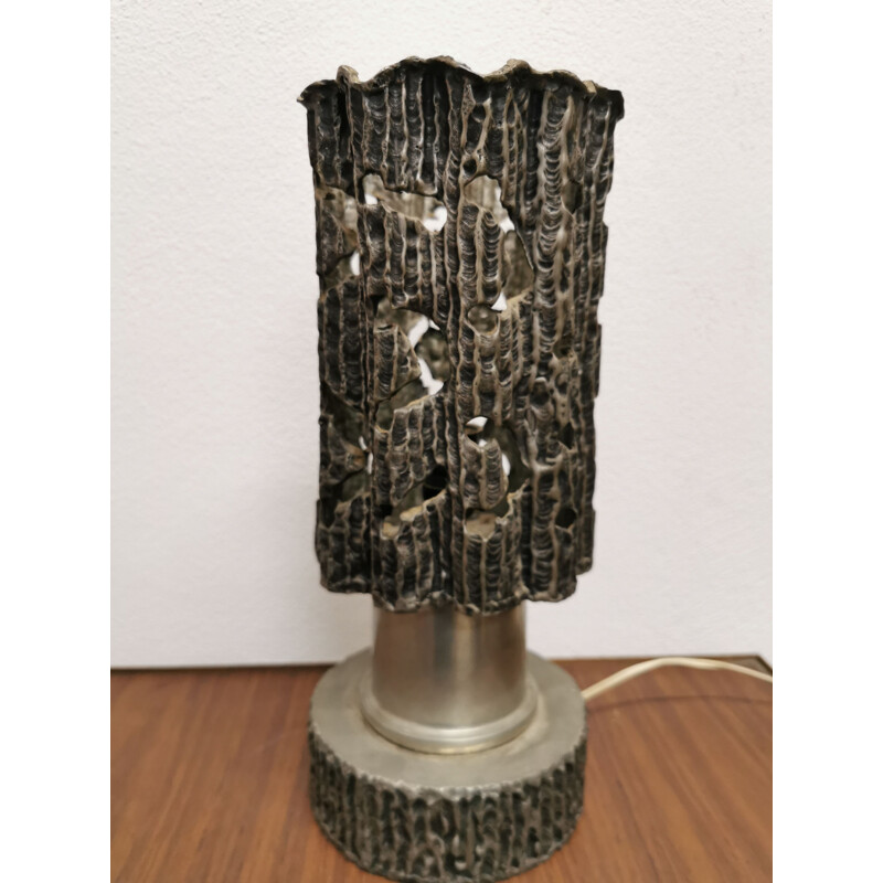 Vintage Brutalist pewter lamp, Italy 1960