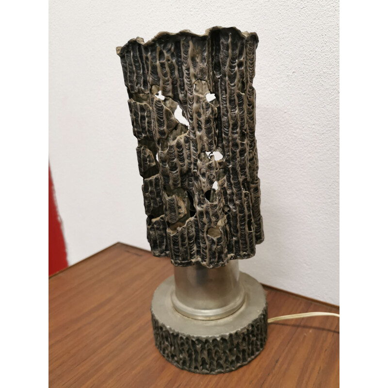 Vintage Brutalist pewter lamp, Italy 1960