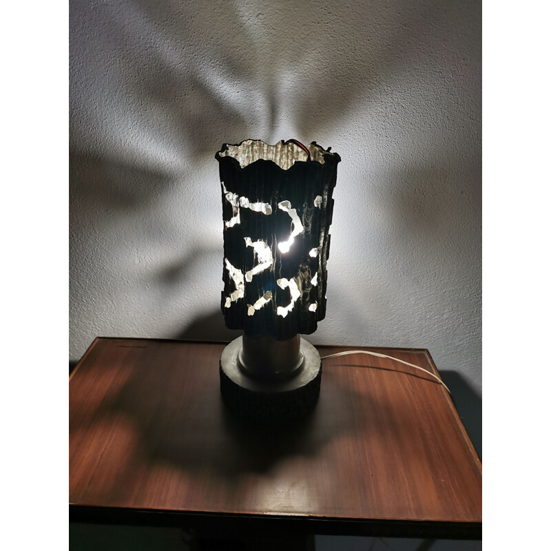 Vintage Brutalist pewter lamp, Italy 1960