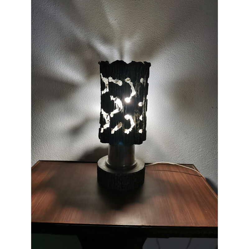 Vintage Brutalist pewter lamp, Italy 1960