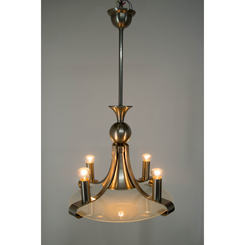 Candelabro Vintage art deco em vidro jateado, 1930