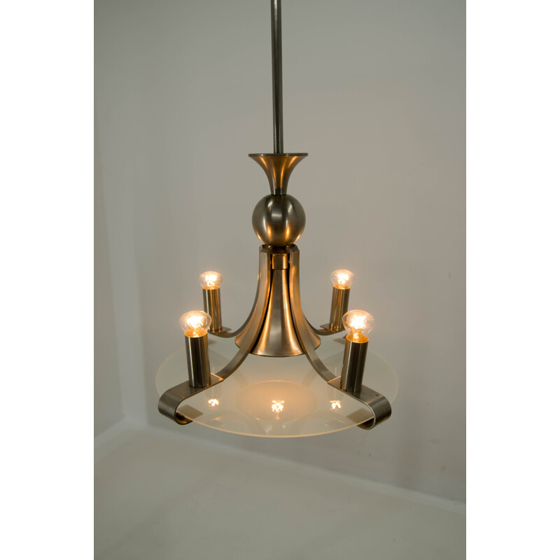 Candelabro Vintage art deco em vidro jateado, 1930