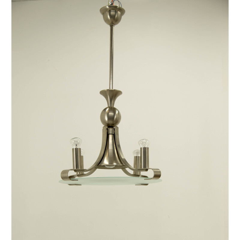 Candelabro Vintage art deco em vidro jateado, 1930