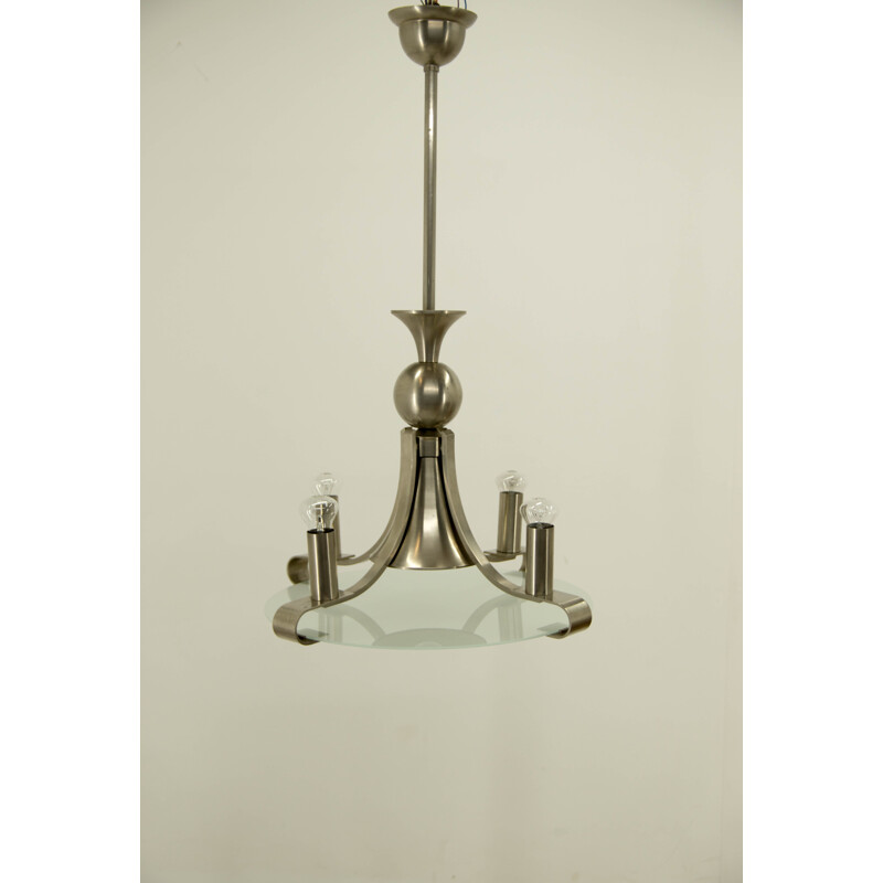 Vintage art deco sandblasted glass chandelier, 1930