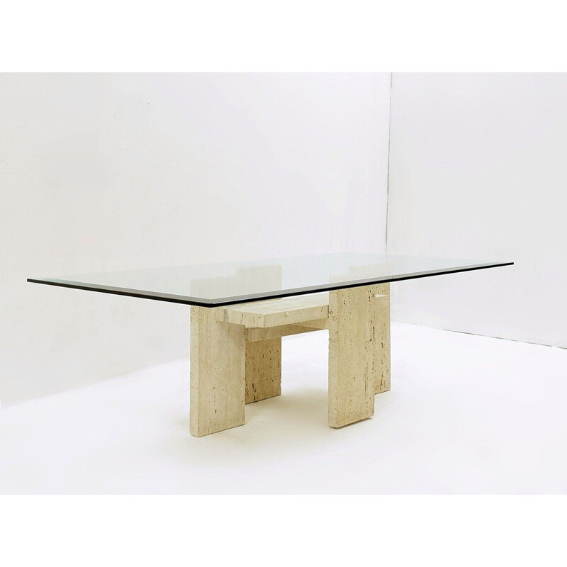 Vintage brutalist coffee table in travertine by Willy Ballez, 1970