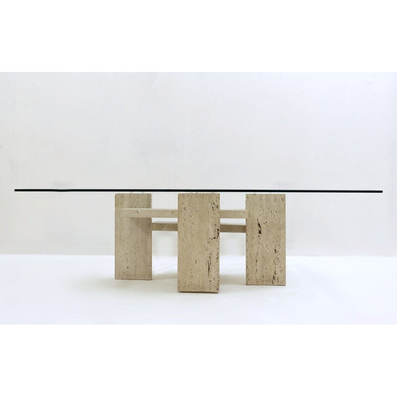 Vintage brutalist coffee table in travertine by Willy Ballez, 1970