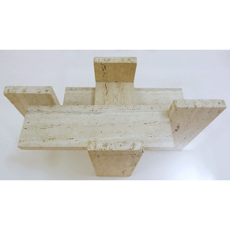 Vintage brutalist coffee table in travertine by Willy Ballez, 1970