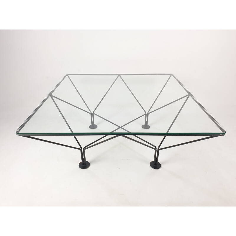 Mesa de centro vintage de metal y cristal, 1980