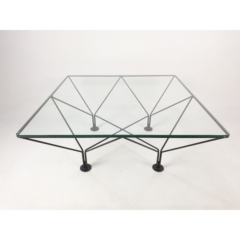 Table basse vintage en métal et verre, 1980