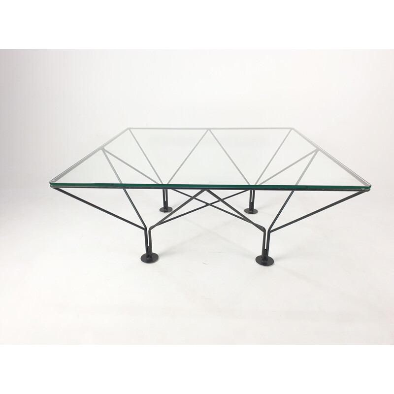 Vintage metal and glass coffee table, 1980