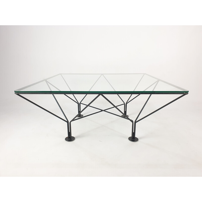 Vintage metal and glass coffee table, 1980