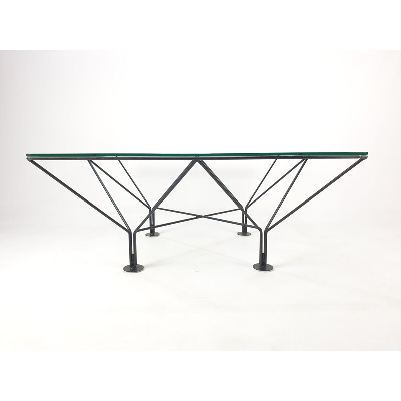 Vintage metal and glass coffee table, 1980