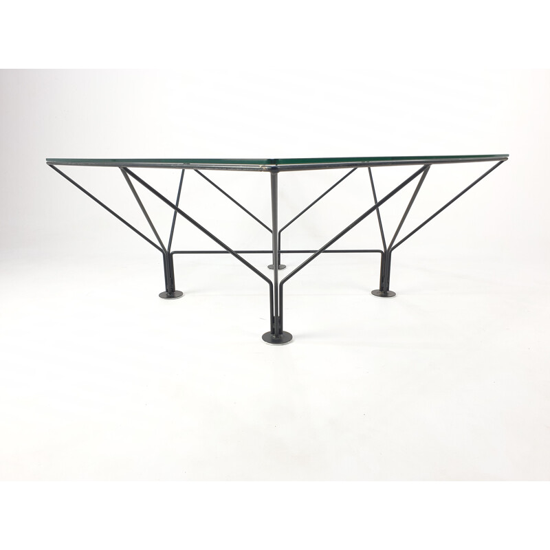 Vintage metal and glass coffee table, 1980