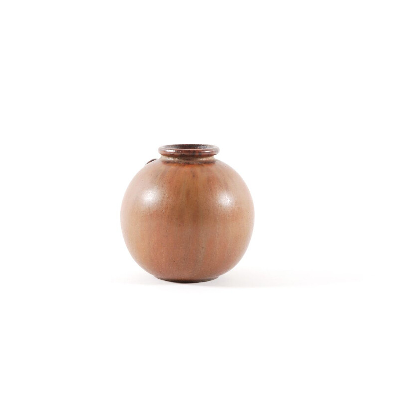Vintage vaso de cerâmica esférica de Arne Bang, Dinamarca 1950