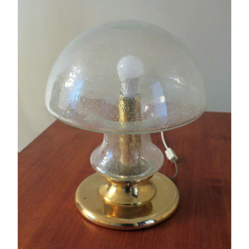 Lampe de table vintage Doria en laiton et verre à bulles en forme de champignon 1960