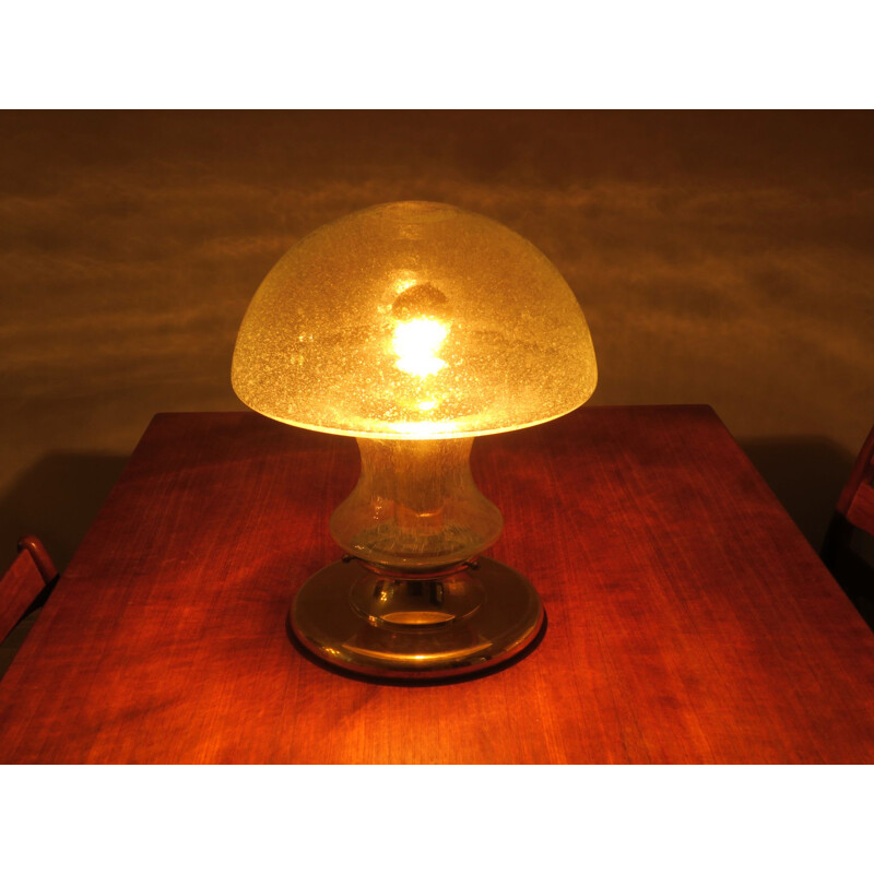 Vintage Doria brass table lamp with mushroom shaped bubble glass 1960