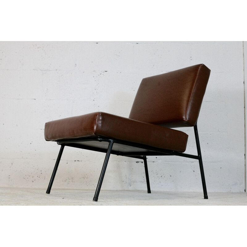 Vintage Pierre Guariche's brown Airborne lounge chair France 1960s