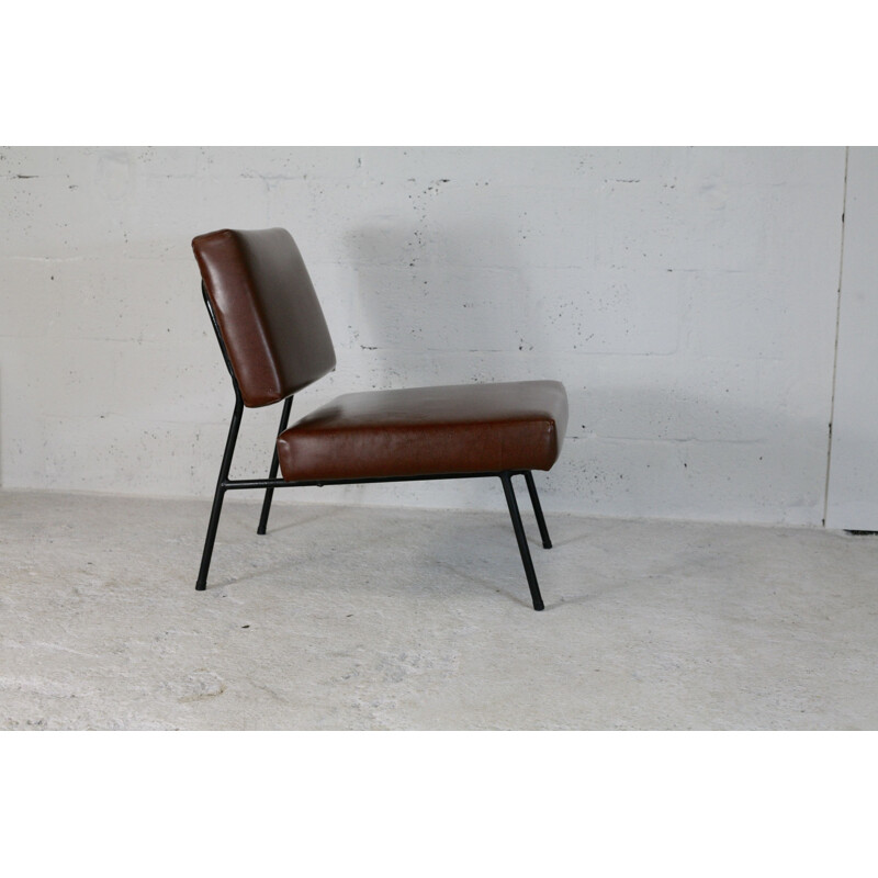 Vintage Pierre Guariche's brown Airborne lounge chair France 1960s