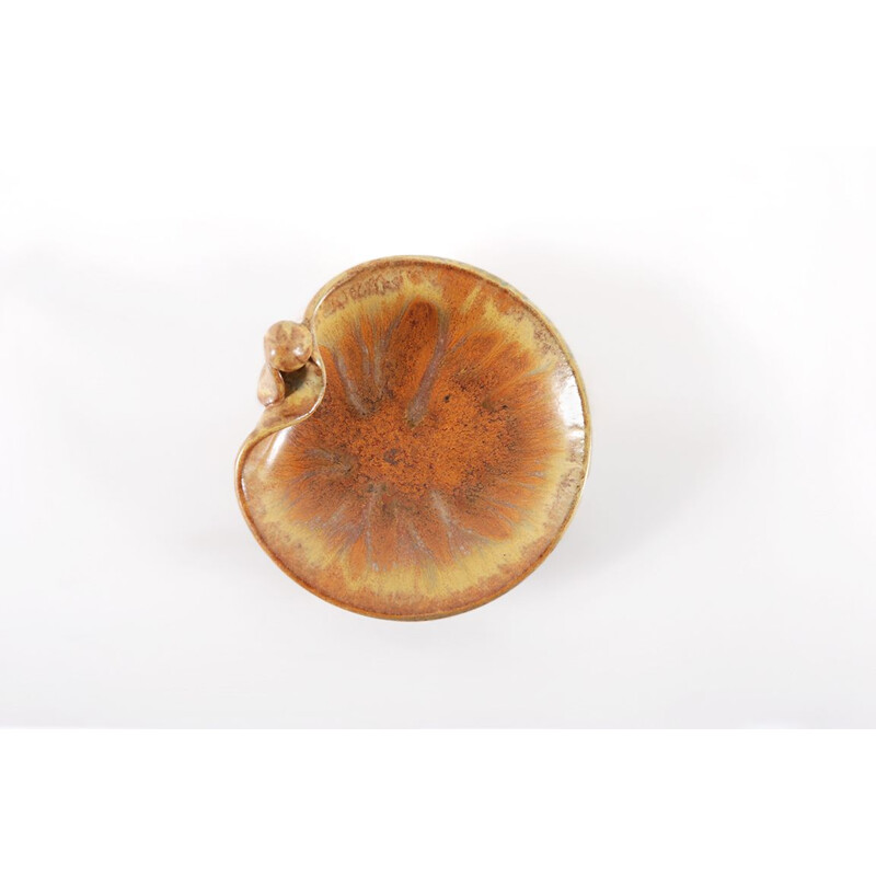 Vintage glazed stoneware dish by Arne Bang, Denmark 1950