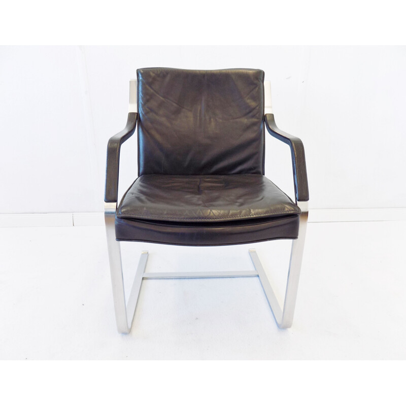 Fauteuil vintage en cuir noir Knoll Art Collection de Rudolf B. Glatzel 1980