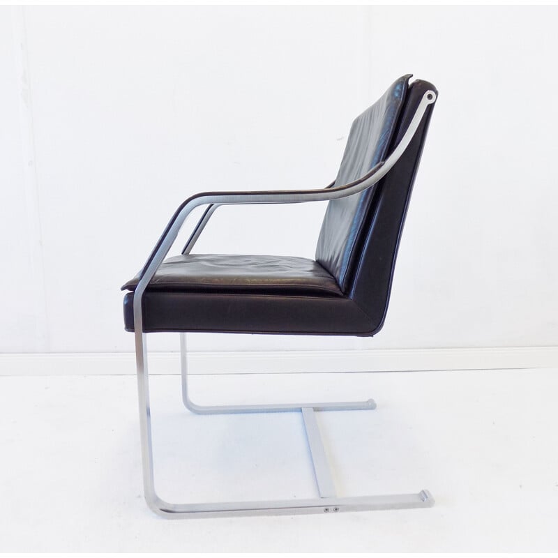 Vintage Knoll Art Collection black leather armchair by Rudolf B. Glatzel 1980s