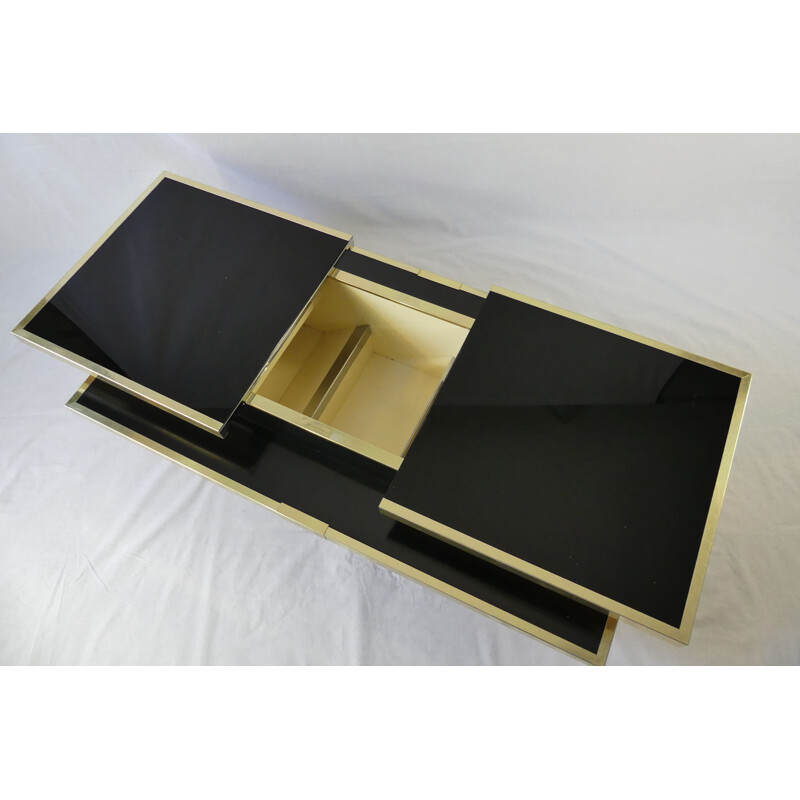 Vintage black opaline and gold aluminum coffee table, Italy 1970