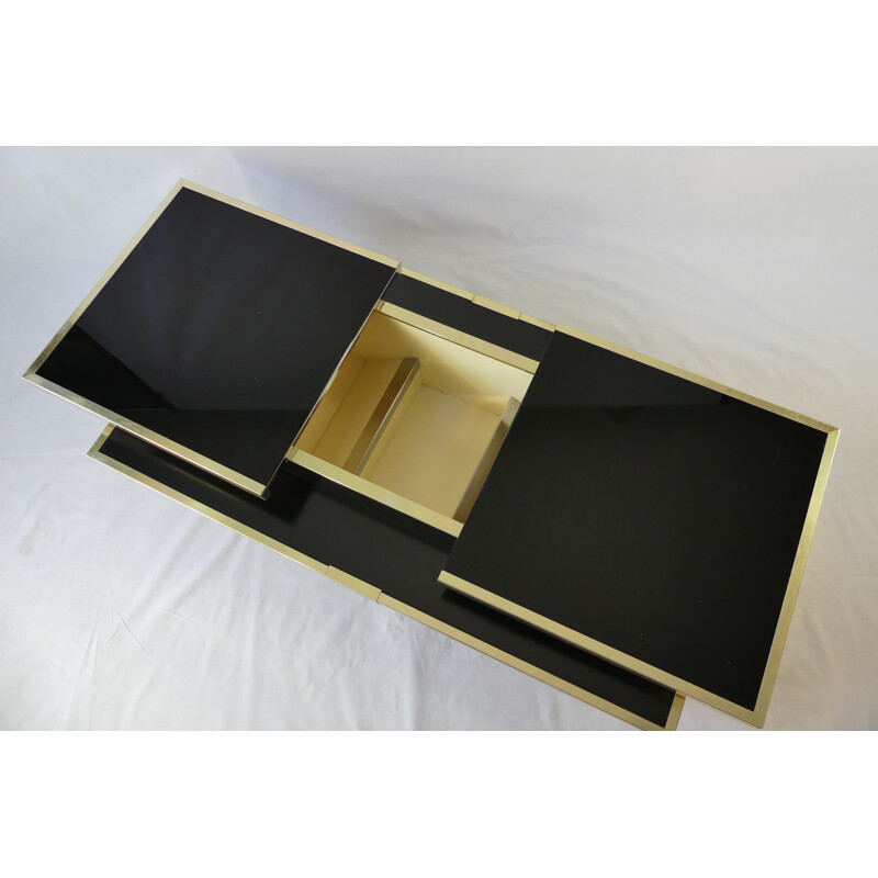 Vintage black opaline and gold aluminum coffee table, Italy 1970