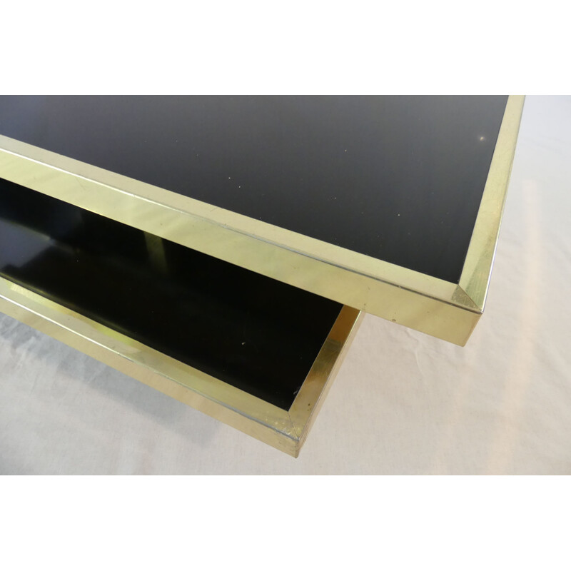 Vintage black opaline and gold aluminum coffee table, Italy 1970