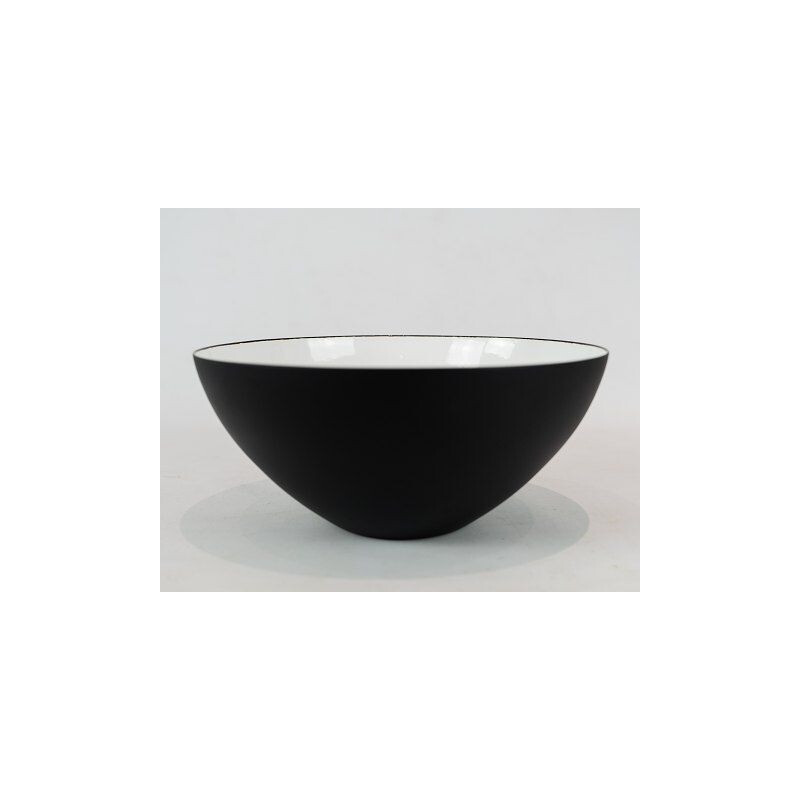 Vintage Krenit bowl by Herbert Krenchel of black metal and white enamel Denmark 1960s
