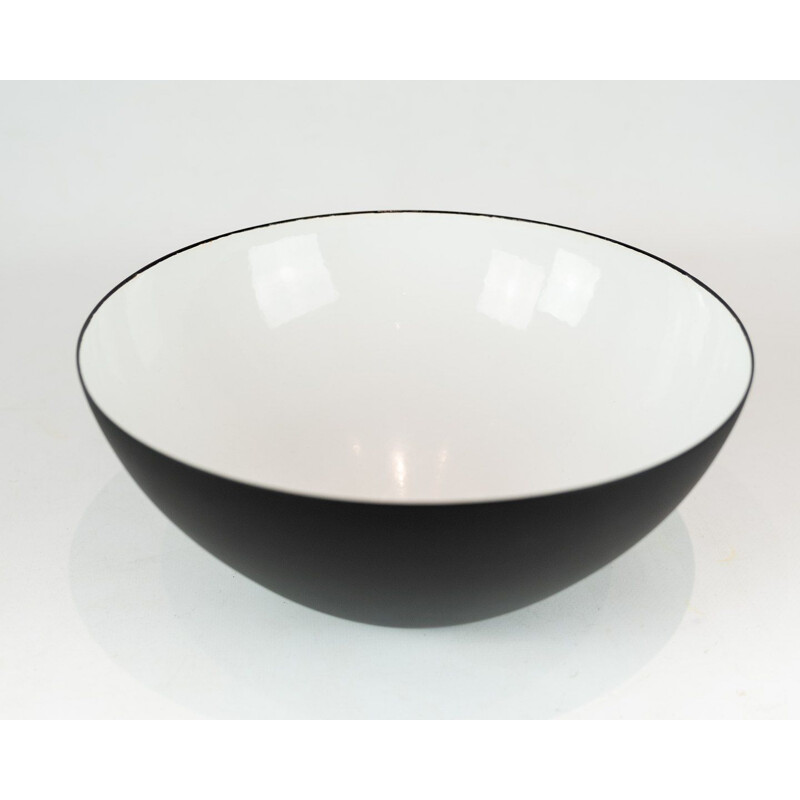 Vintage Krenit bowl by Herbert Krenchel of black metal and white enamel Denmark 1960s