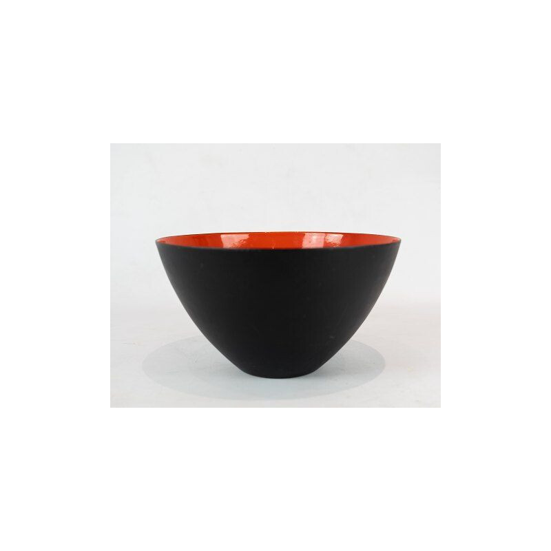 Vintage black metal and red enamel krenit bowl by Herbert Krenchel, 1960