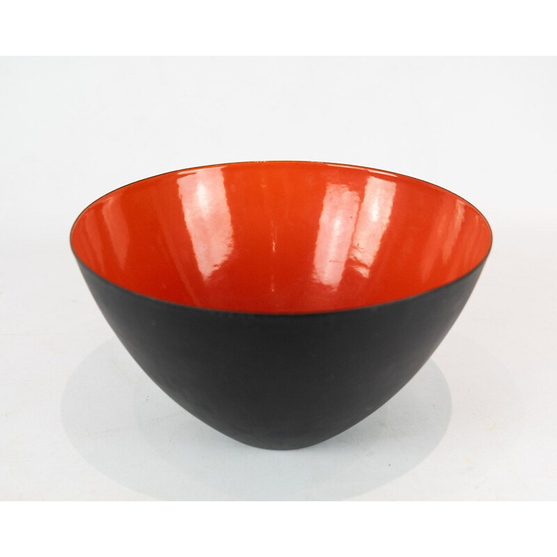 Vintage black metal and red enamel krenit bowl by Herbert Krenchel, 1960