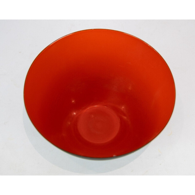 Vintage black metal and red enamel krenit bowl by Herbert Krenchel, 1960