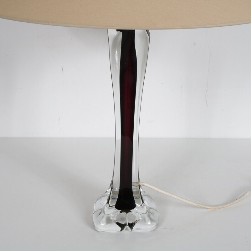 Lampada da tavolo vintage in vetro trasparente e nero di Paul Kedelv per Flygsfors, Svezia 1960