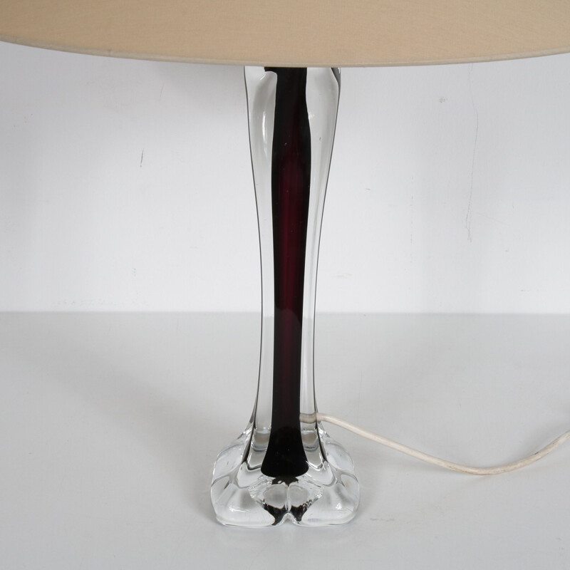 Vintage clear and black glass table lamp by Paul Kedelv for Flygsfors, Sweden 1960