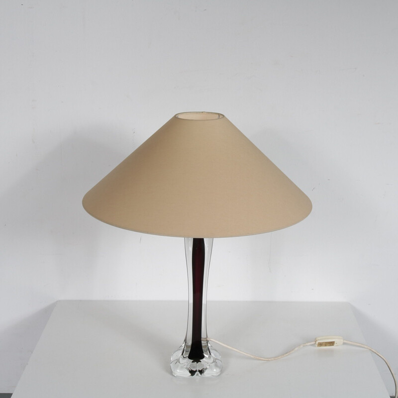 Vintage clear and black glass table lamp by Paul Kedelv for Flygsfors, Sweden 1960