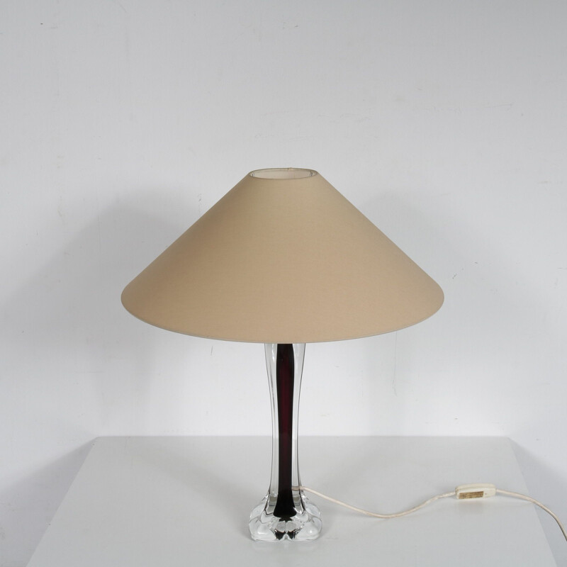 Vintage clear and black glass table lamp by Paul Kedelv for Flygsfors, Sweden 1960