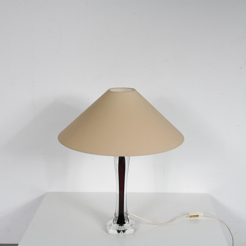 Lampada da tavolo vintage in vetro trasparente e nero di Paul Kedelv per Flygsfors, Svezia 1960