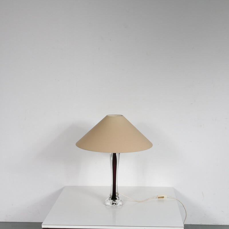 Lampe de table vintage en verre clair et noir de Paul Kedelv pour Flygsfors, Suède 1960