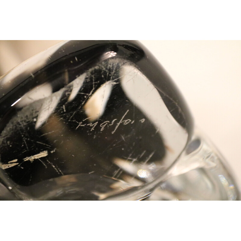 Lámpara de sobremesa vintage de cristal transparente y negro de Paul Kedelv para Flygsfors, Suecia 1960