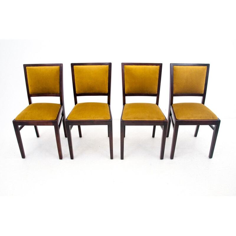 Suite de 4 chaises vintage Art Déco Pologne 1960