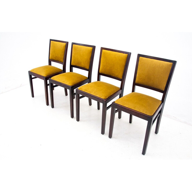 Suite de 4 chaises vintage Art Déco Pologne 1960