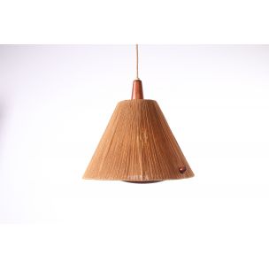 Vintage Teak and Sisal Ceiling Lamp from Temde 1960s