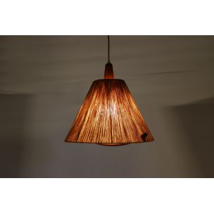 Vintage Teak and Sisal Ceiling Lamp from Temde 1960s