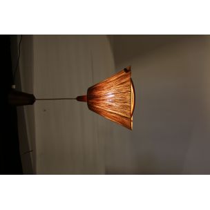 Vintage Teak and Sisal Ceiling Lamp from Temde 1960s