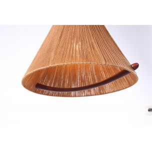 Vintage Teak and Sisal Ceiling Lamp from Temde 1960s