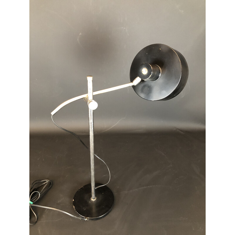 Lámpara de mesa vintage de metal y latón niquelado, Italia 1950
